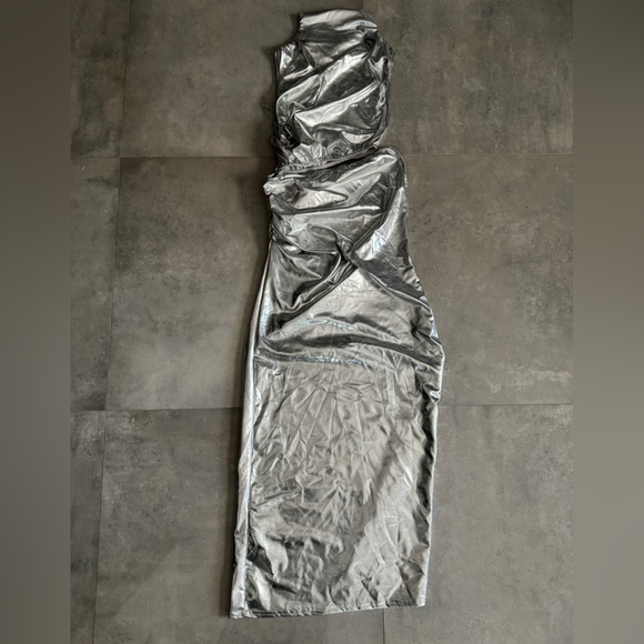 Metallic Pu High Neck Cut Out Maxi Dress | 6 - Picture 7 of 7